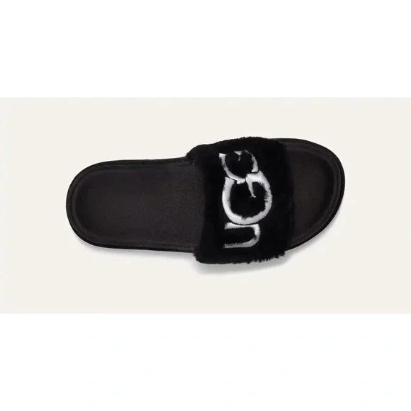 UGG Logo Black Laton Fur Slide - Picture 4 of 12